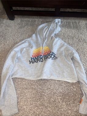 Hard Rock Orlando Cropped Hoodie - Light Gray with Multicolor Logo